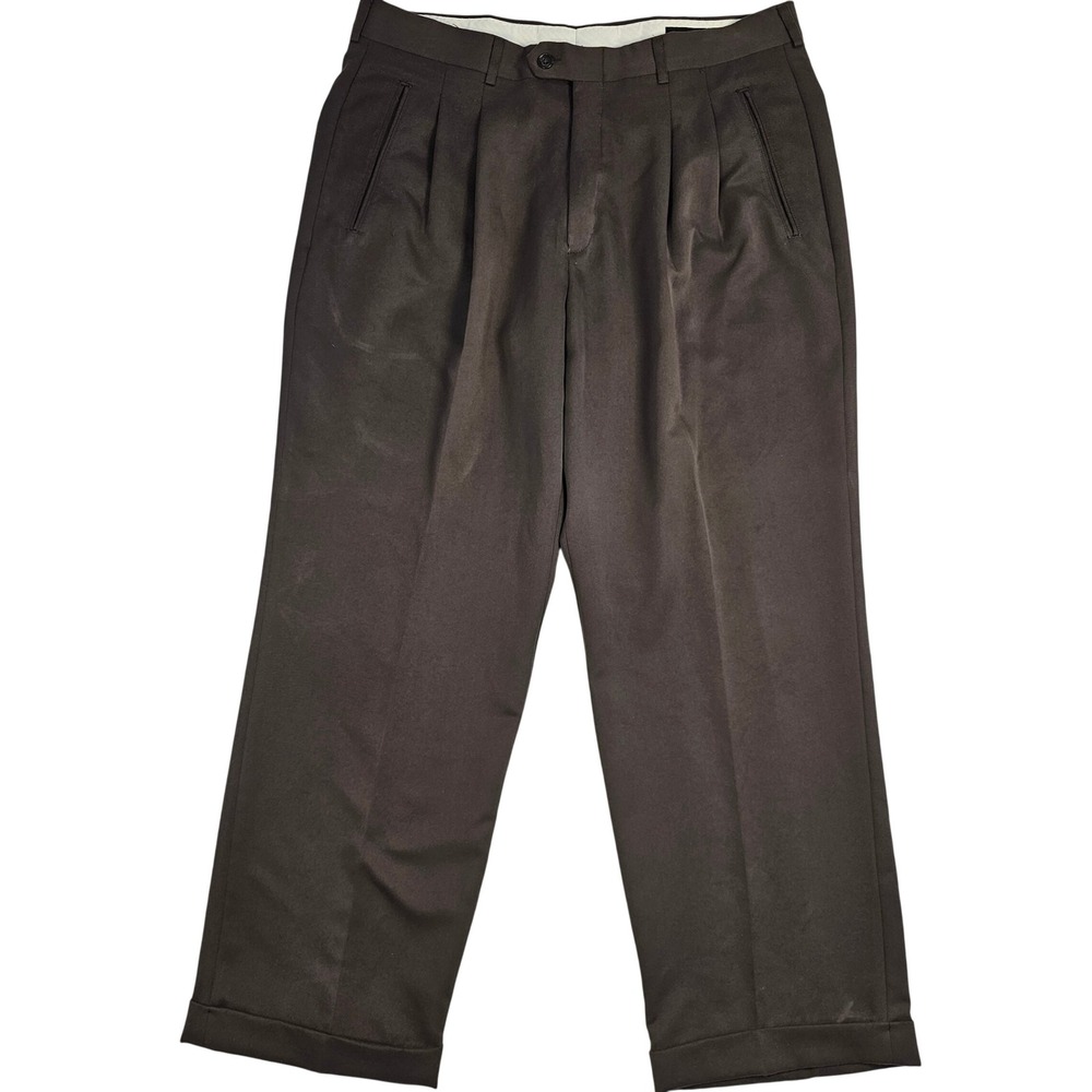Haggar‎ Black Label Mens 36x29 Brown Double Pleated Cuffed Dress Pants Trousers